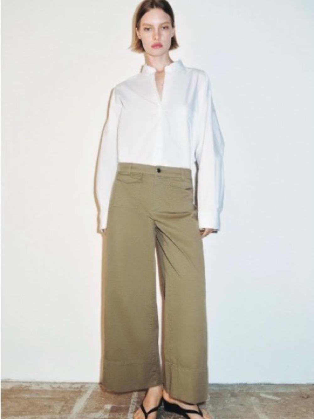 ZARA
Z1975 POCKET CULOTTES Olive Wide-Leg High-Rise Pants